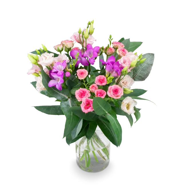Flower of roses, freesias and lisianthus